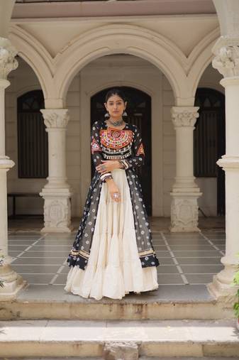 Bandhani Print Faux Georgette Kurti with Kora Cotton Frill Lehenga Set