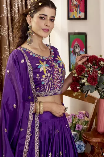 Pure Crepe Silk Lehenga Choli with Heavy Embroidery Sequence Work & Dupatta