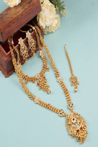  Gold plated heavy long temple jewellery set