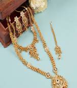  Gold plated heavy long temple jewellery set