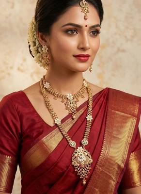 Gold plated heavy long temple jewellery set 3