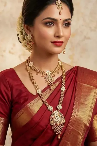  Gold plated heavy long temple jewellery set