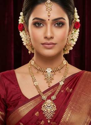 Gold plated heavy long temple jewellery set 4
