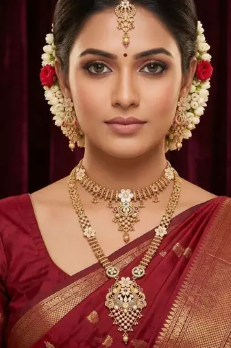  Gold plated heavy long temple jewellery set