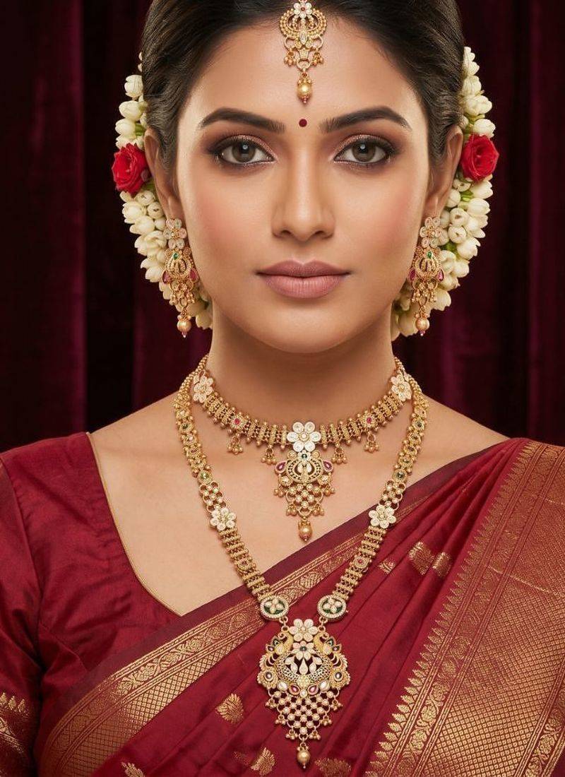  Gold plated heavy long temple jewellery set