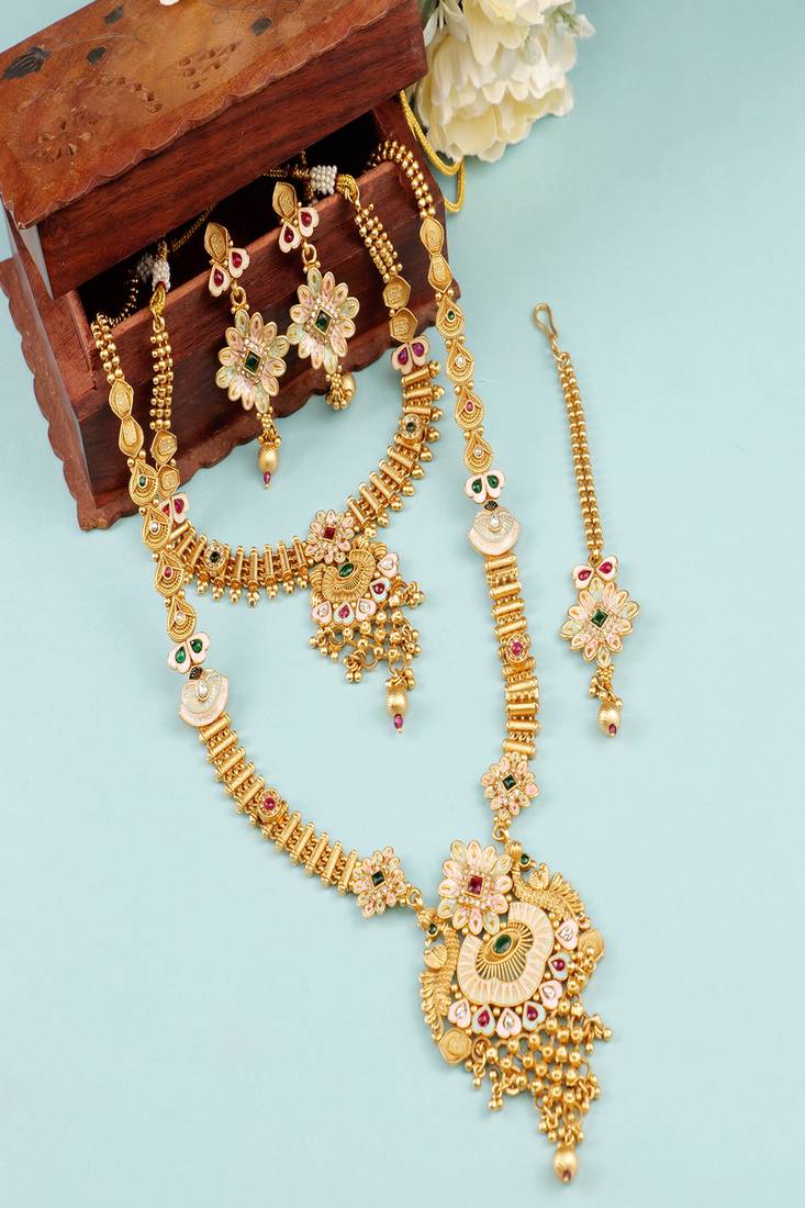  copper Combo temple rajwadi style jewellery set