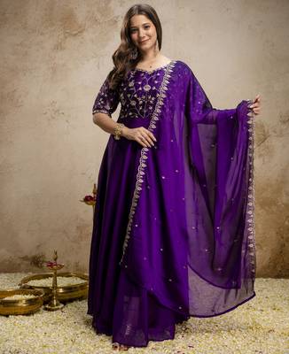 Elegant chinon embroidered anarkali dress with dupatta 1
