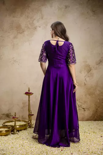 Elegant chinon embroidered anarkali dress with dupatta