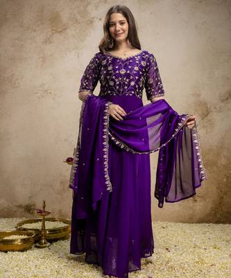 Elegant chinon embroidered anarkali dress with dupatta 3