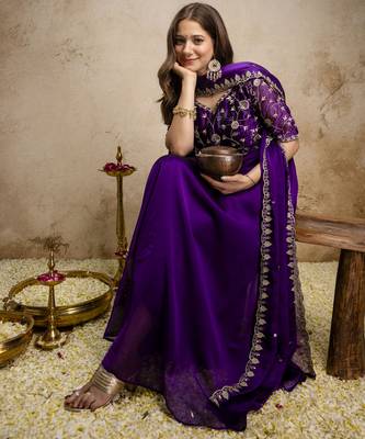 Elegant chinon embroidered anarkali dress with dupatta 4
