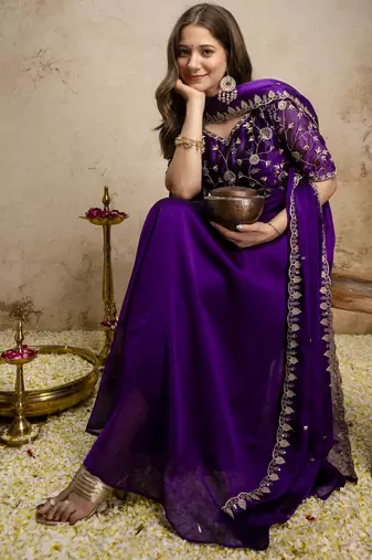 Elegant chinon embroidered anarkali dress with dupatta