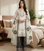 Black colour pure gmy silk embroidered palazzo suit set with organza dupatta