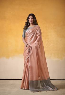 Elegant tissue silk saree with contrast border & matching blouse 1