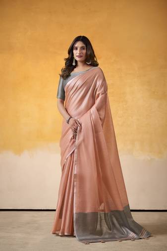 Elegant tissue silk saree with contrast border & matching blouse