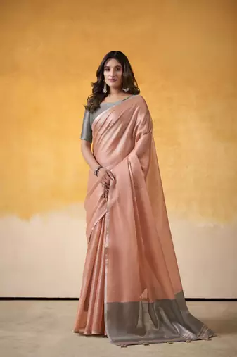 Elegant tissue silk saree with contrast border & matching blouse