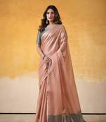 Elegant tissue silk saree with contrast border & matching blouse