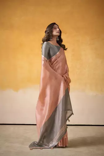 Elegant tissue silk saree with contrast border & matching blouse