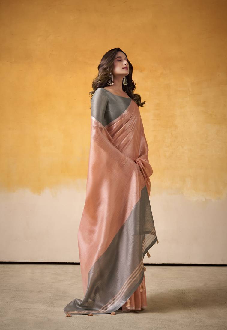 Elegant tissue silk saree with contrast border & matching blouse