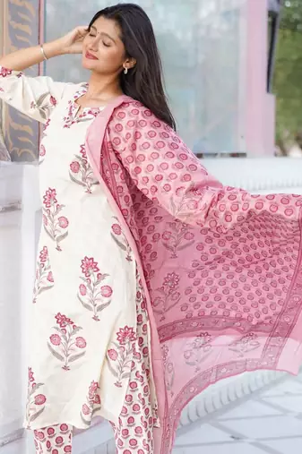 Gulabi Hand-Block Printed 3-Piece Kurta Set