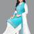Blue turquoise blue printed crepe unstitched salwar suit dress material with chiffon dupatta