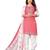 Pink coral pink printed crepe unstitched salwar suit dress material with chiffon dupatta