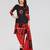 Bandhej black & red bandhani printed crepe unstitched patiala salwar suit dress material with chiffon dupatta