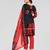 Bandhej black & red bandhani printed crepe unstitched patiala salwar suit dress material with chiffon dupatta
