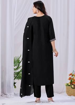 Black embroidered mul cotton kurta pant dupatta set | handwork & floral embroidery 5