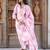 Pastel Pink Floral Printed Kurta Set with Mirror Work Neckline
