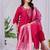 Rani pink embroidered roman fabric kurta pant dupatta set