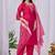 Rani pink embroidered roman fabric kurta pant dupatta set