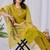 Lime green embroidered roman fabric kurta pant dupatta set