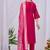 Rani pink embroidered roman fabric kurta pant dupatta set