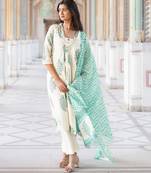 Ivory & Sea Green Floral Block Print Anarkali Kurta Set