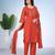 Rust orange embroidered mulmul kurta pant set with dupatta