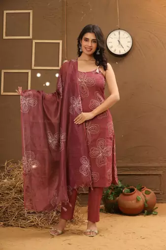 Lin-Cotton Embroidered Suit Set