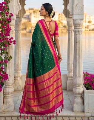 Green colour silk blend woven saree with unstitched blouse 3