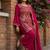 Rani pink vichitra silk embroidered kurti palazzo set with dupatta