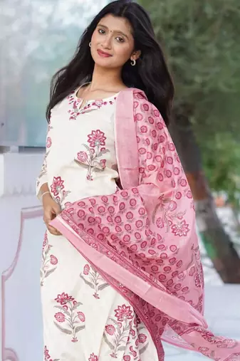 Gulabi Hand-Block Printed 3-Piece Kurta Set