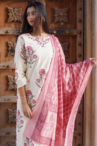 Gulabi Hand-Block Printed 3-Piece Kurta Set