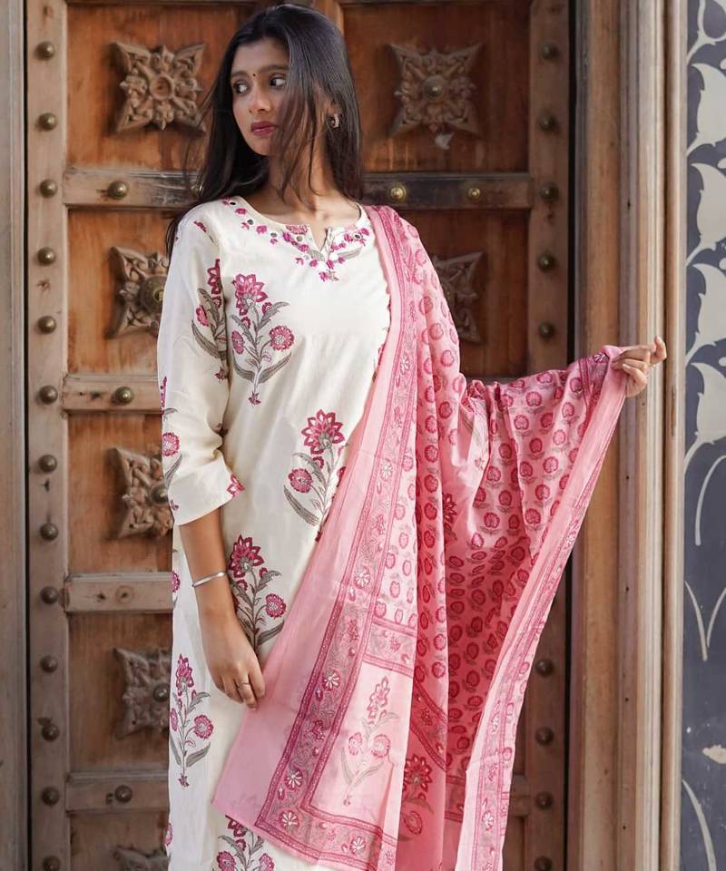 Gulabi Hand-Block Printed 3-Piece Kurta Set