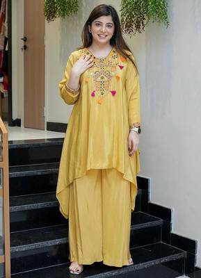 Elegant mustard embroidered co-ord set for women 1