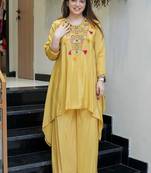 Elegant mustard embroidered co-ord set for women