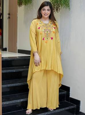 Elegant mustard embroidered co-ord set for women 2