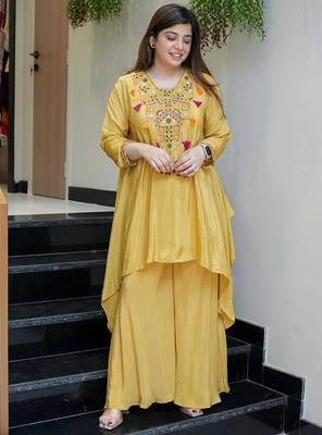 Elegant mustard embroidered co-ord set for women 3