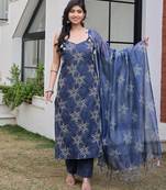 Embroidered Denim-Finish Suit Set