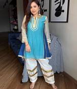 Blue embroidered chinon ethnic kurta pant set