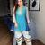 Blue embroidered chinon ethnic kurta pant set