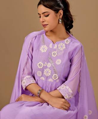 Purple embroidered mul cotton kurta pant dupatta set 5