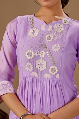 Purple embroidered mul cotton kurta pant dupatta set 6